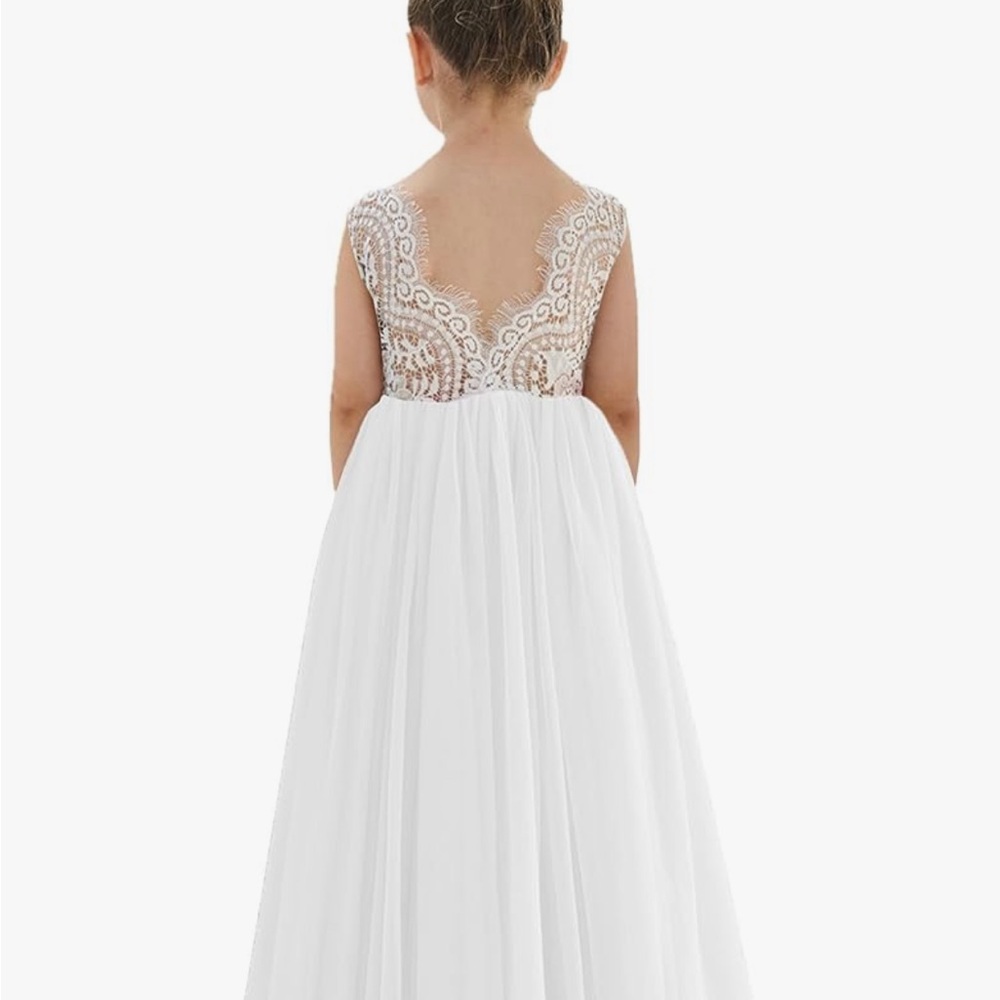 Elegant White Lace Kids Formal Dress